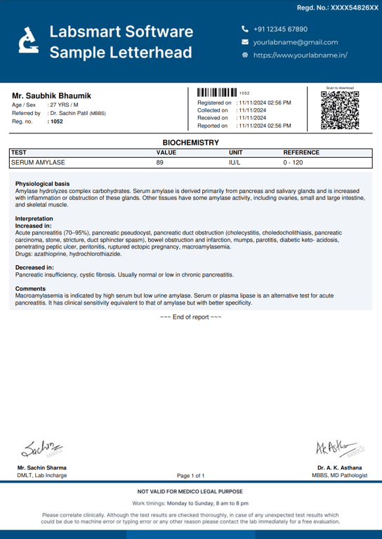 Amylase Report Format