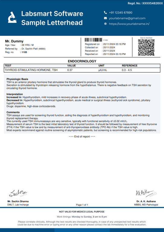 Thyroid Stimulating Hormone, TSH Report Format