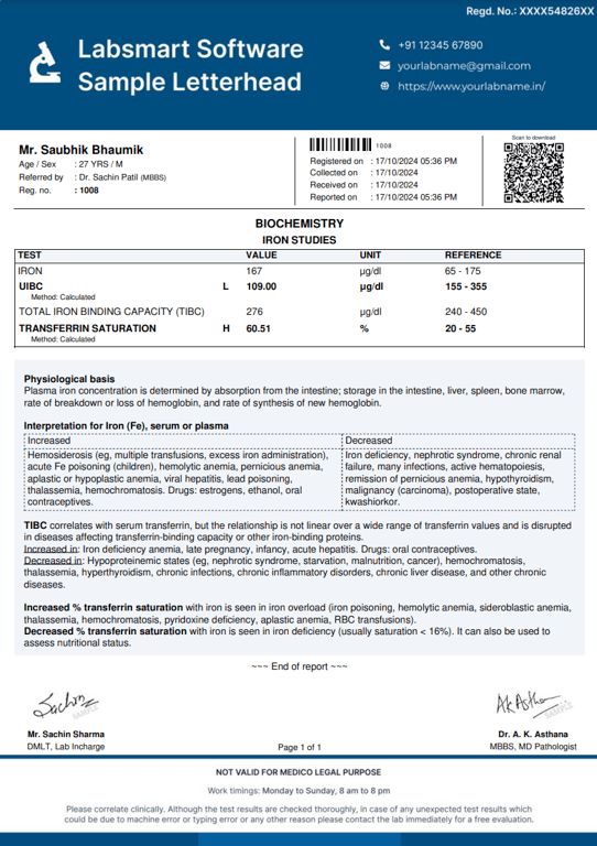 Iron Studies Report Format
