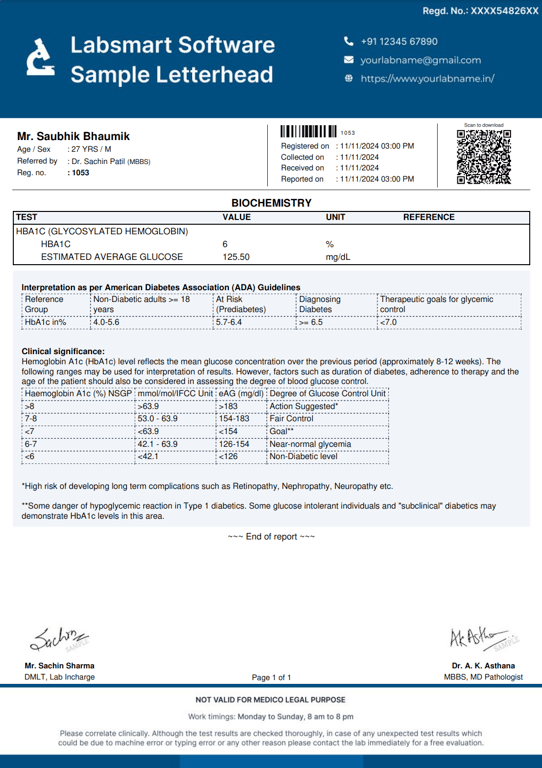 HbA1c Report Format