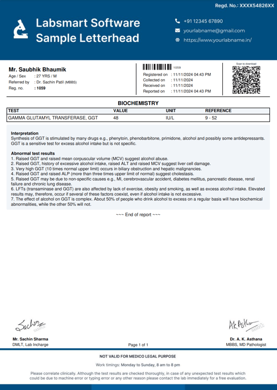 Gamma Glutamyl Transferase, GGT Report Format