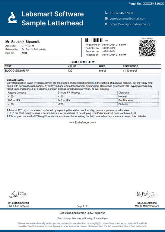 Blood Sugar PP Report Format