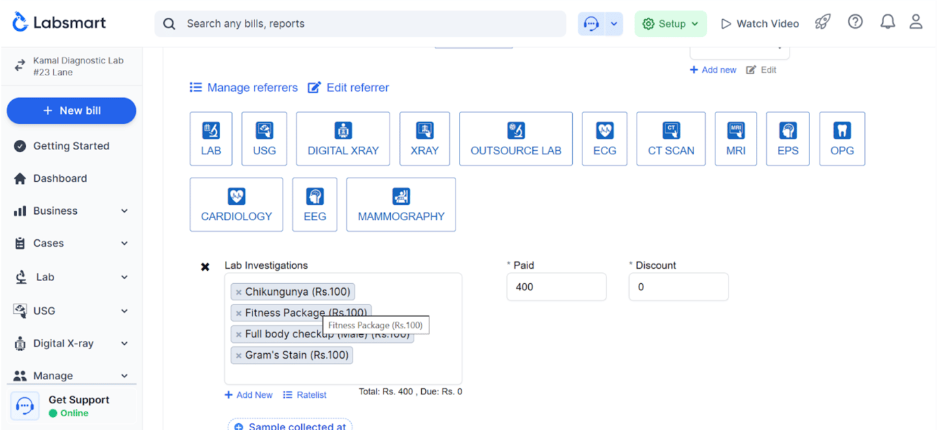 Labsmart case wise billing