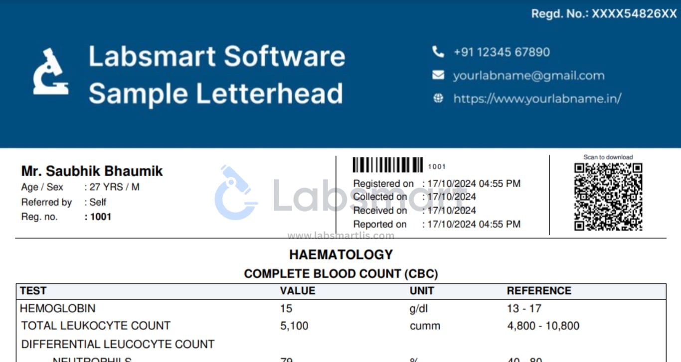 Labsmart Sample Lab Report with QR Code