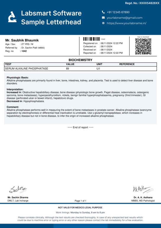 Alkaline Phosphatase Report Format